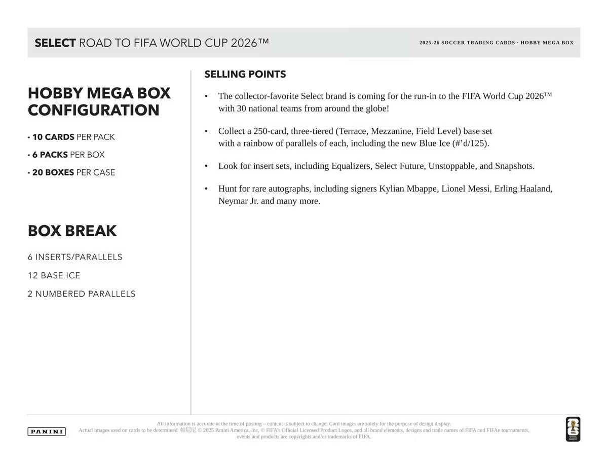Panini Select 2026 Road to FIFA World Cup Soccer Mega Hobby Box