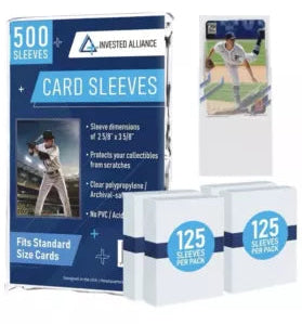 Card sleeves packaging with baseball player images on a white background