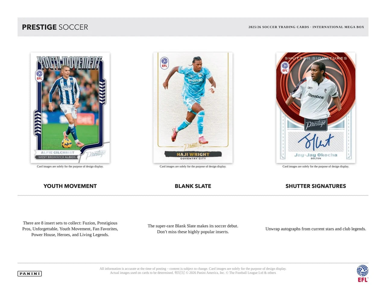 Panini Prestige 2025/26 EFL Soccer International Mega