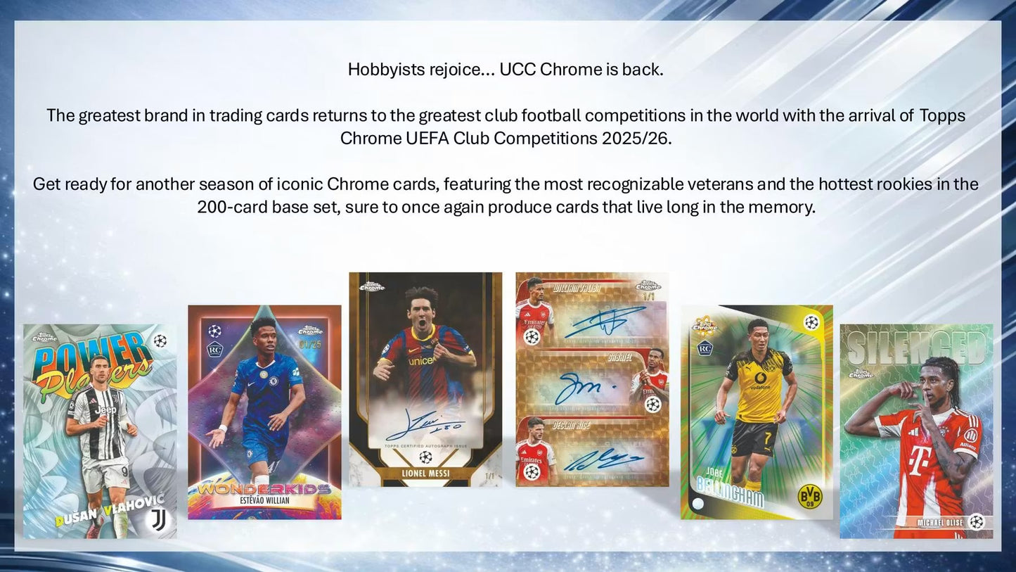 Topps Chrome 2025/26 UEFA Club Competitions Soccer Hanger Box
